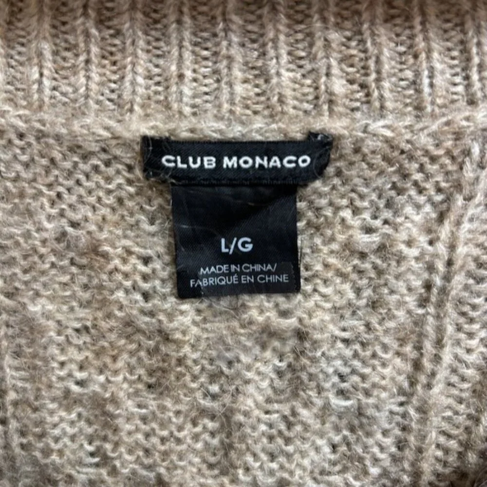 Club Monaco Womens Cable‎ Knit Sweater Size L Beige Quiet Luxury Mohair Blend